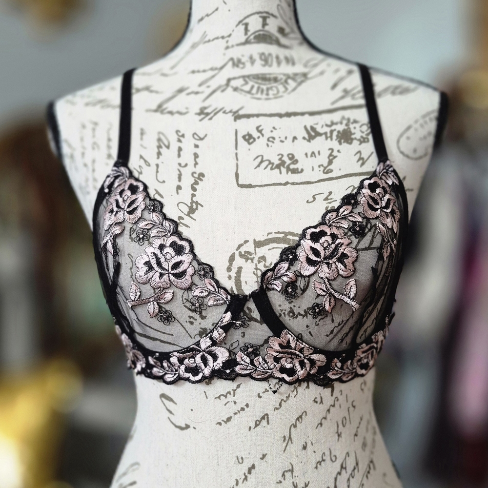 Knotty Knickers Black and Pink Lace Bralette B Cup